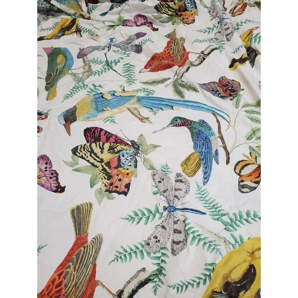 Pottery Barn Spring Fauna Bird Print Percale Full Queen Duvet 2 Regular Sham
